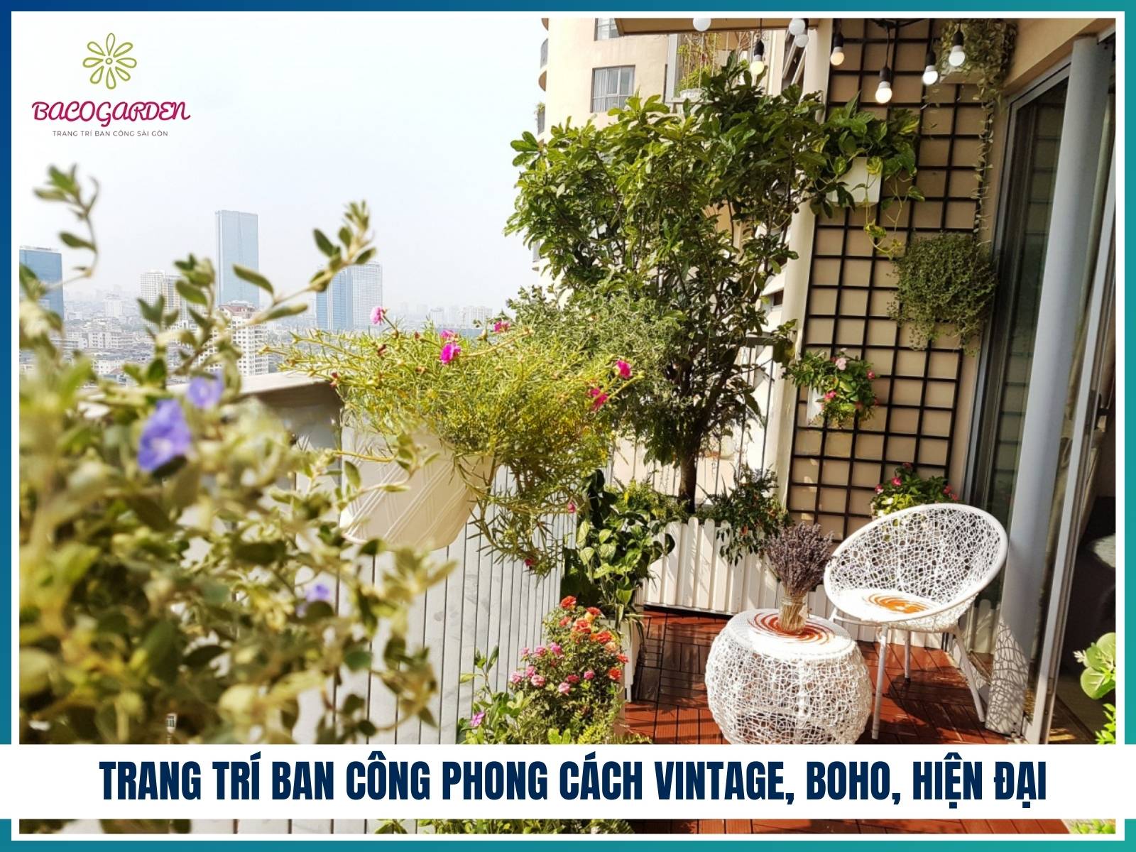Trang tri ban cong phong cach vintage boho hien dai