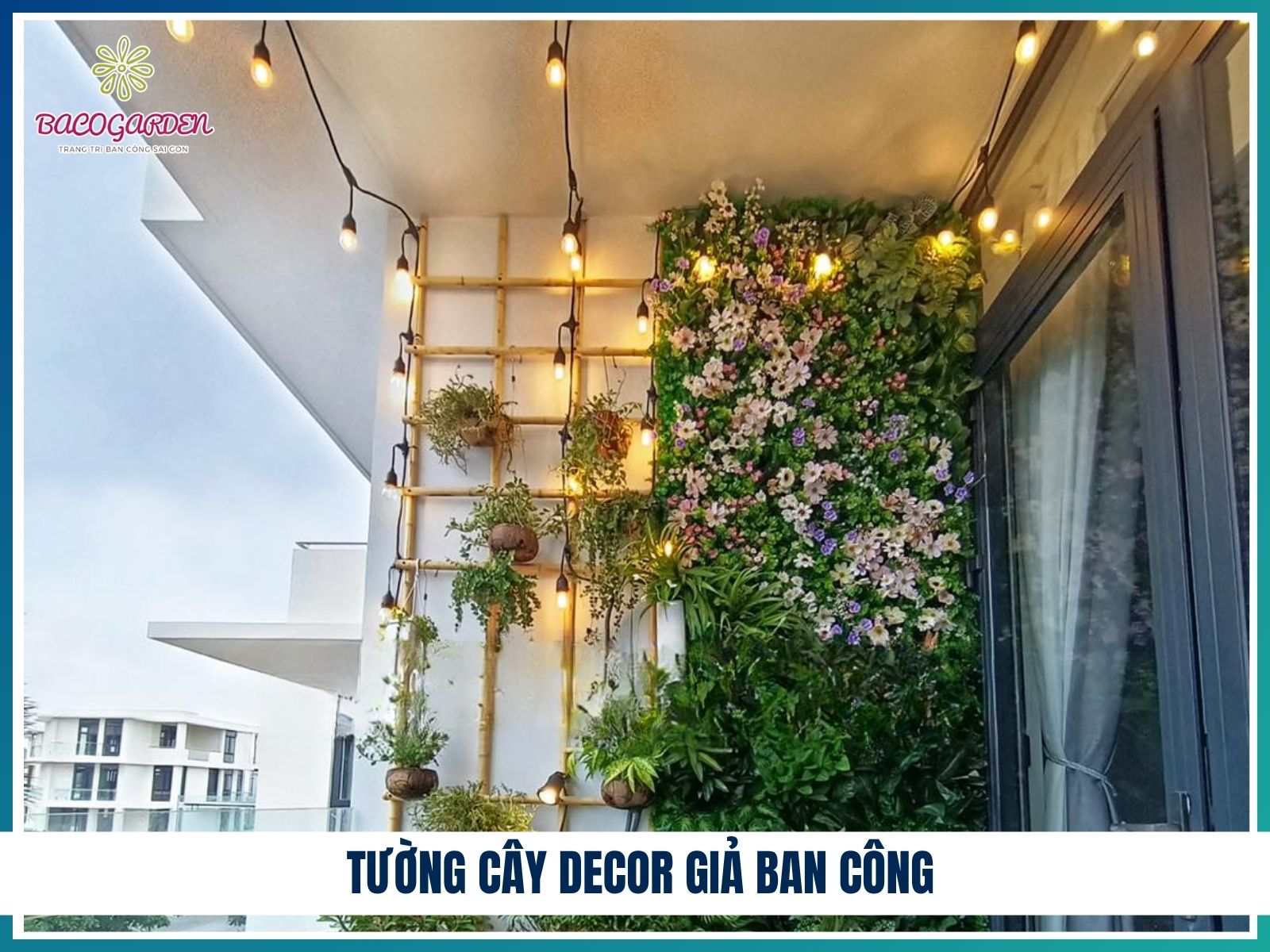 Tường cây decor giả ban công