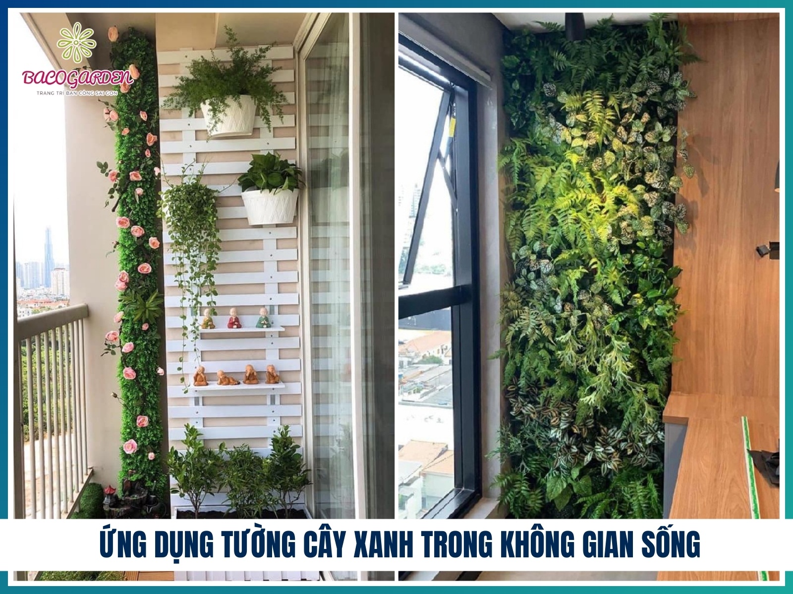 Ung dung tuong cay xanh trong khong gian song