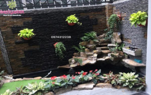 hồ cá koi kết hợp tiểu cảnh sân vườn