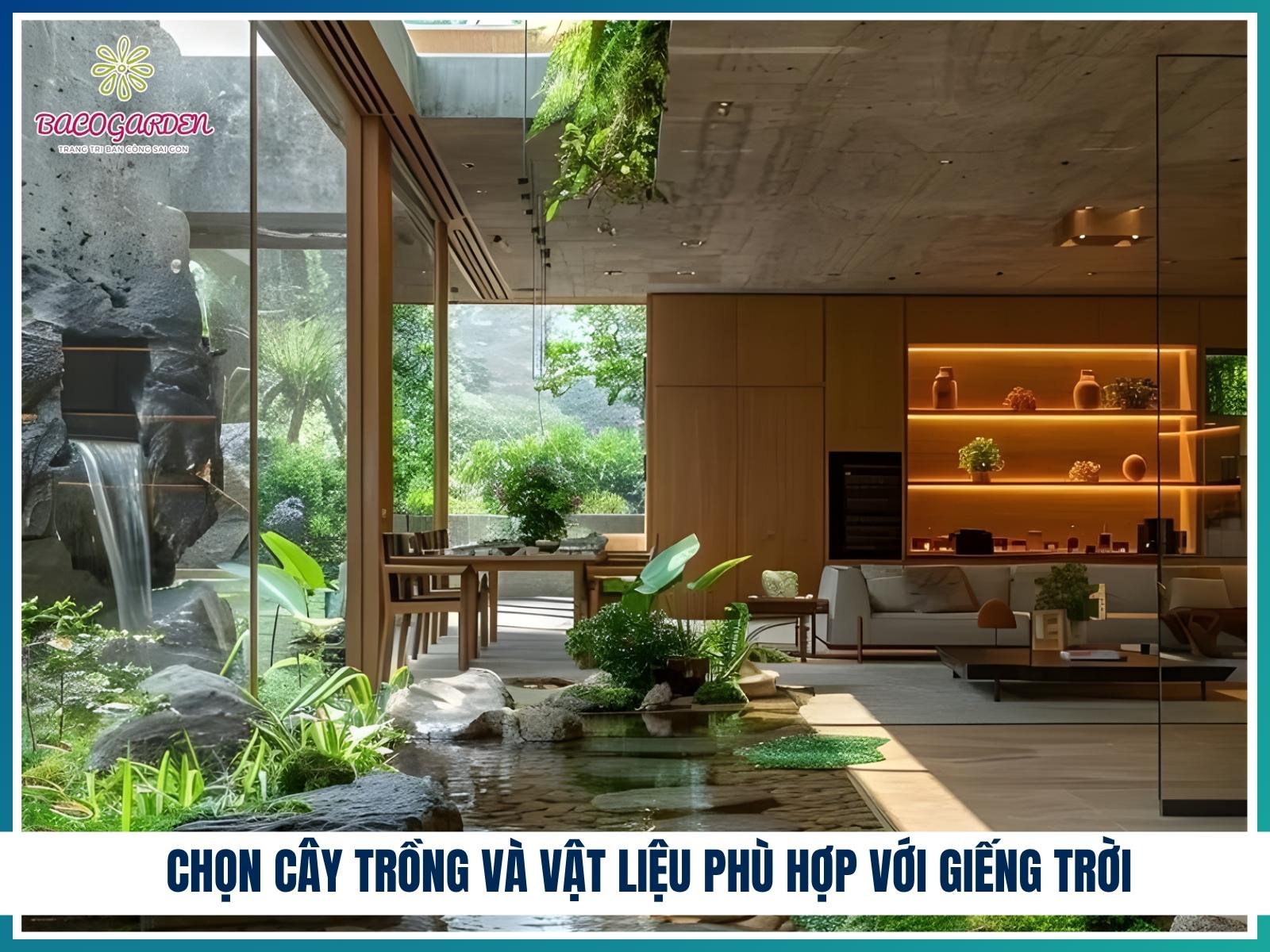 Chọn cây trồng và vật liệu phù hợp