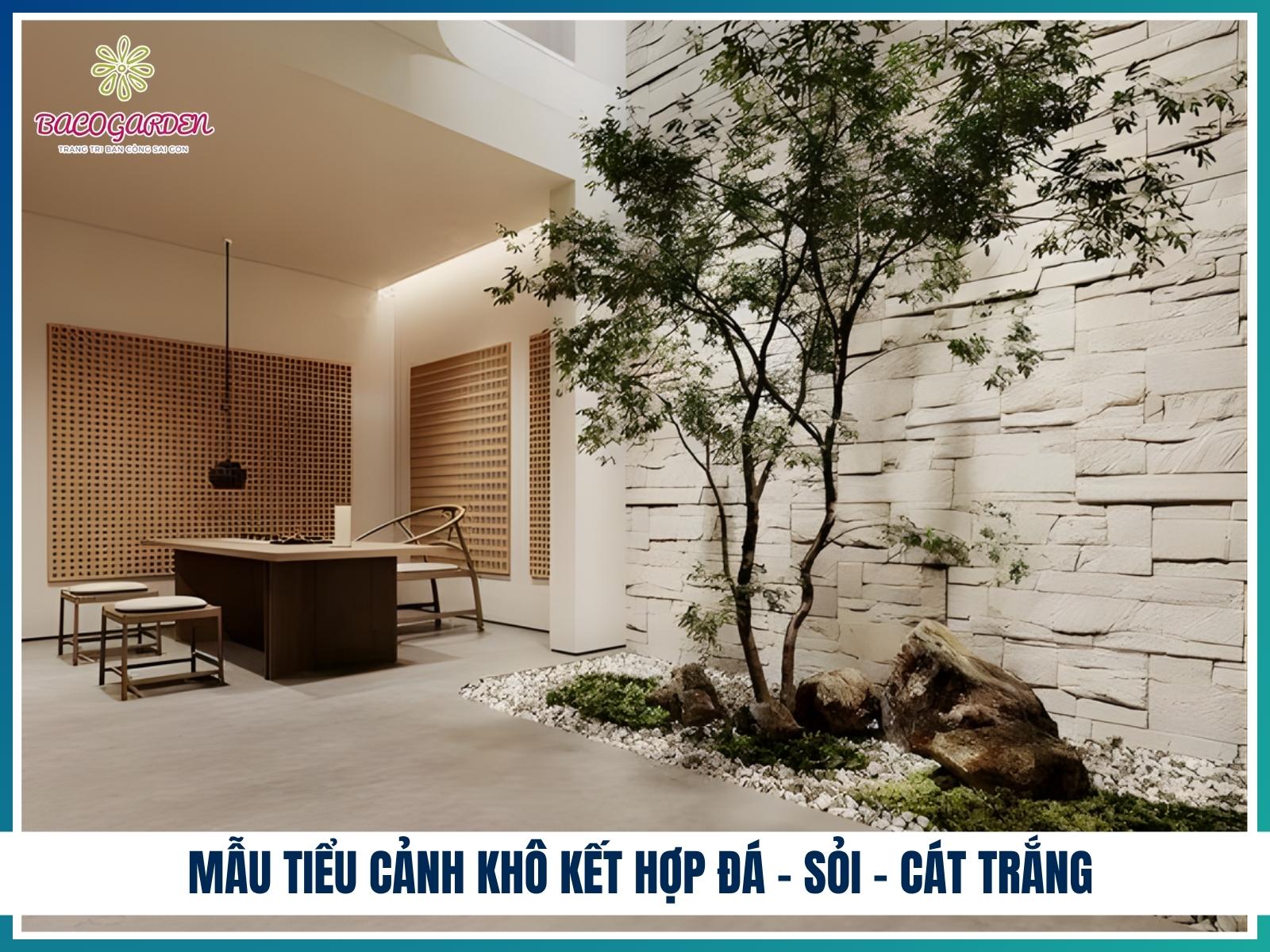 Mẫu tiểu cảnh khô kết hợp đá – sỏi – cát trắng