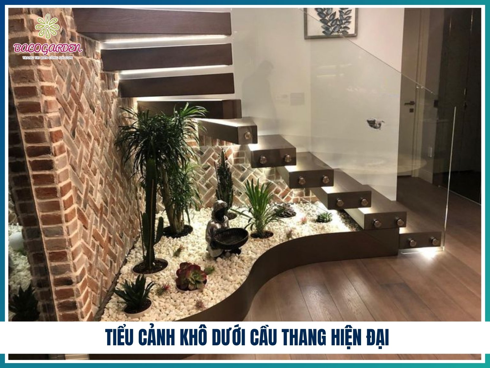 Tiểu cảnh khô dưới cầu thang hiện đại