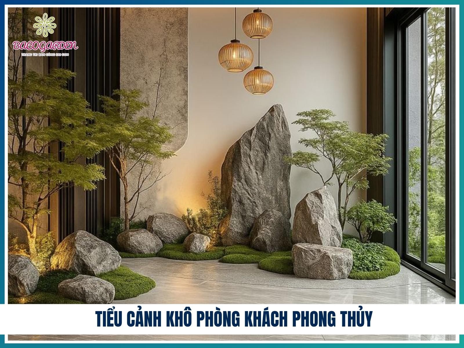 Tiểu cảnh khô phòng khách phong thủy