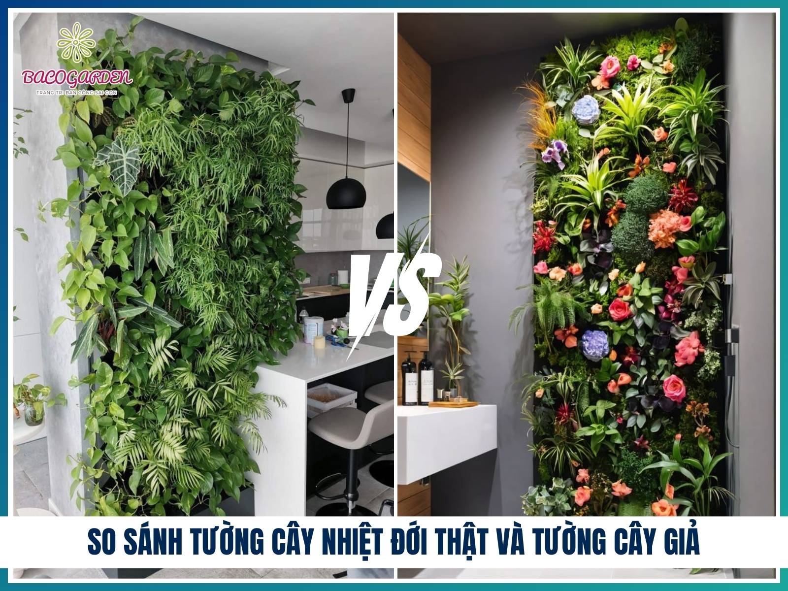 So sánh tường cây nhiệt đới thật và tường cây giả 