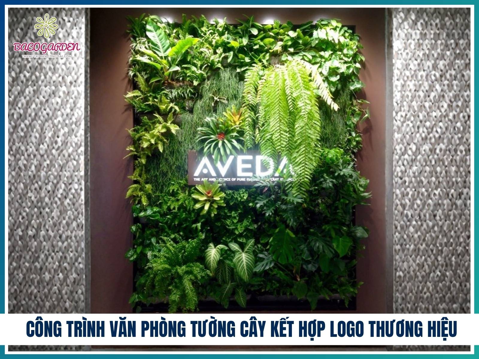 Công trình văn phòng tường cây kết hợp logo thương hiệu