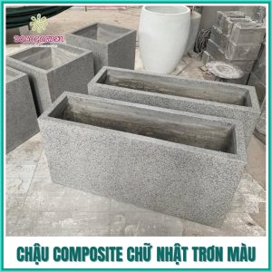 Chậu composite chữ nhật trơn màu, giả đá