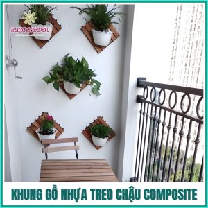 Khung gỗ nhựa treo chậu composite