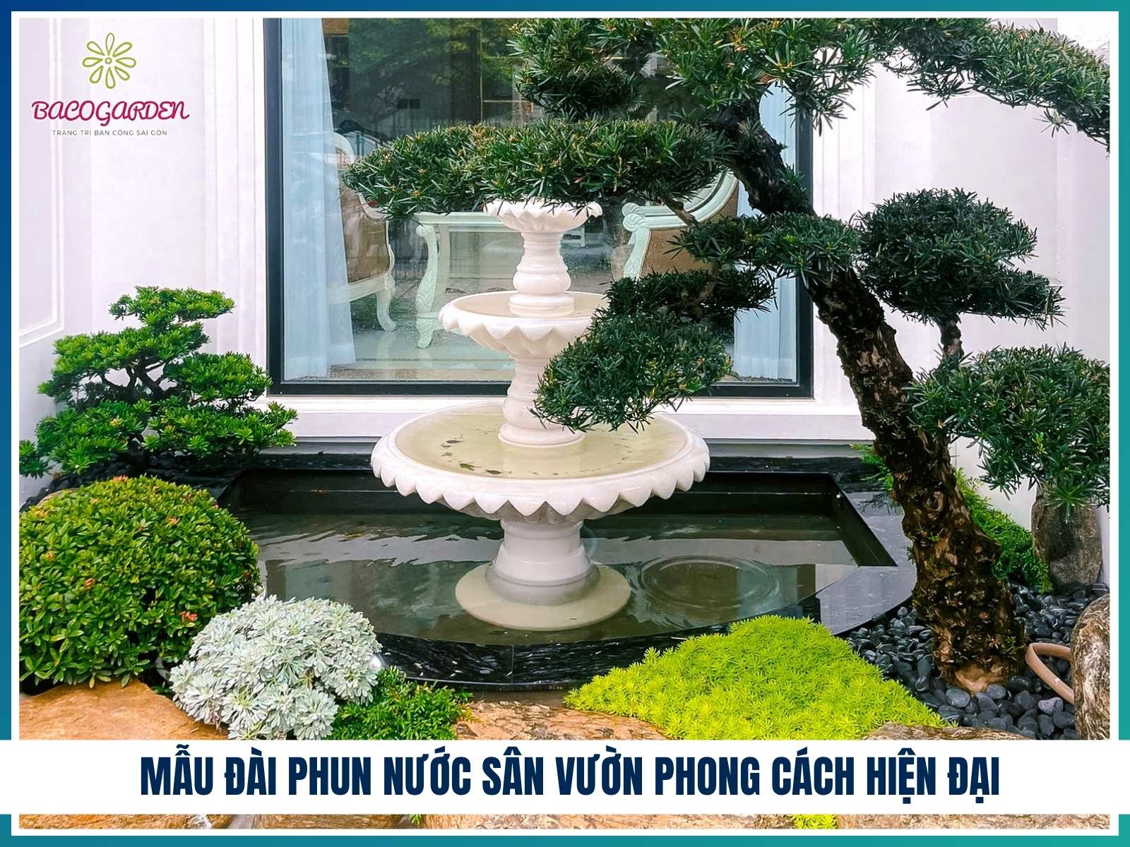 Mẫu đài phun nước sân vườn phong cách hiện đại