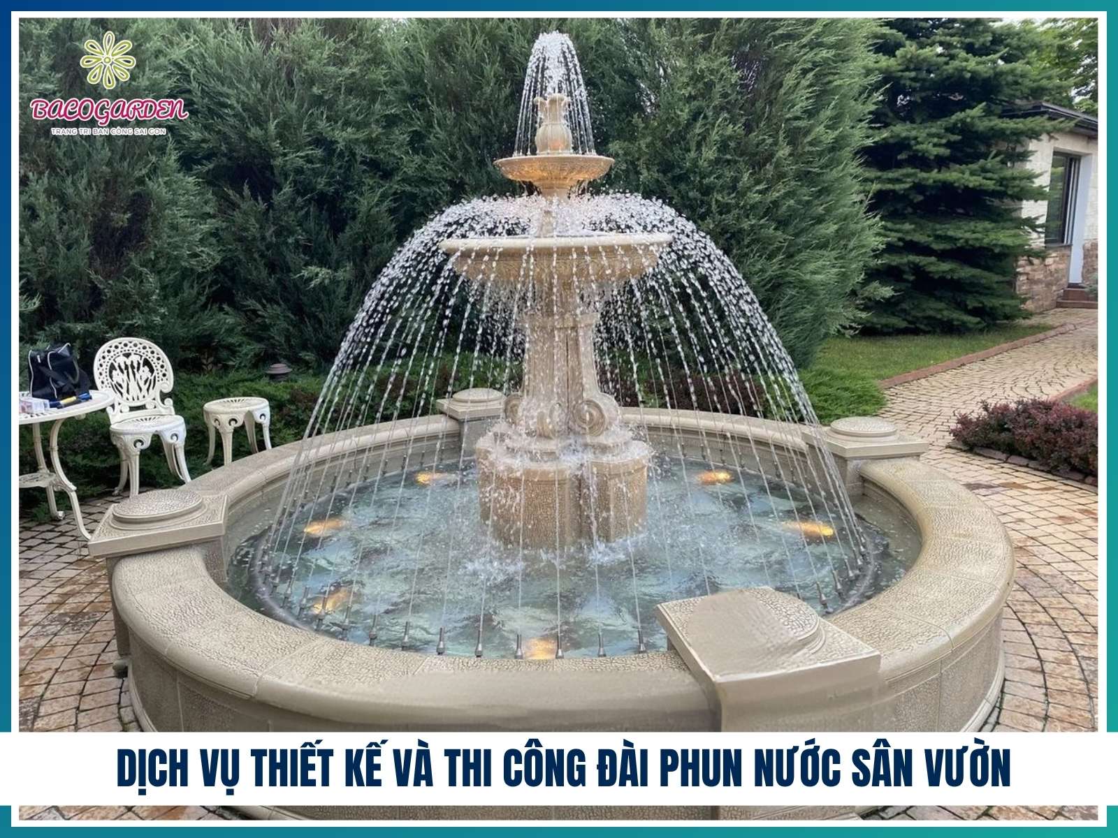 Dịch vụ thiết kế và thi công đài phun nước sân vườn tại BACOGARDEN