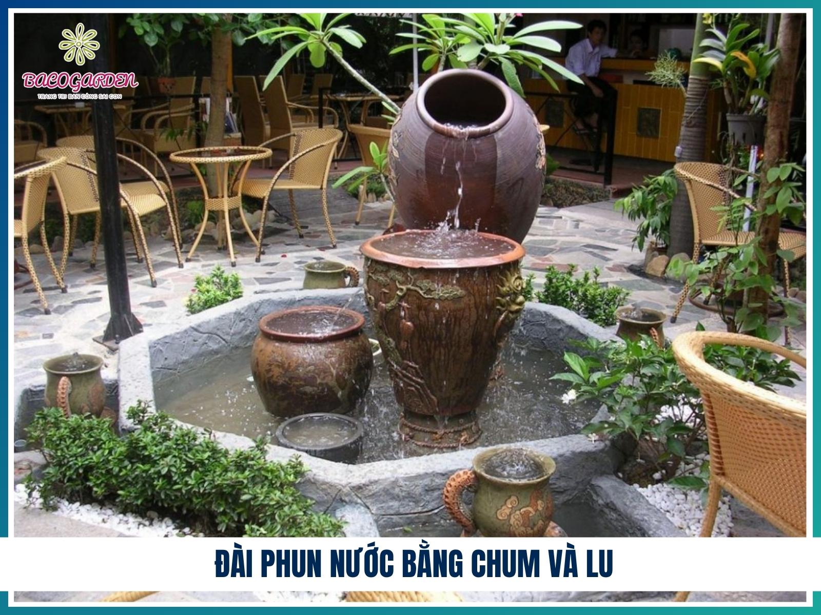 Đài phun nước bằng chum và lu