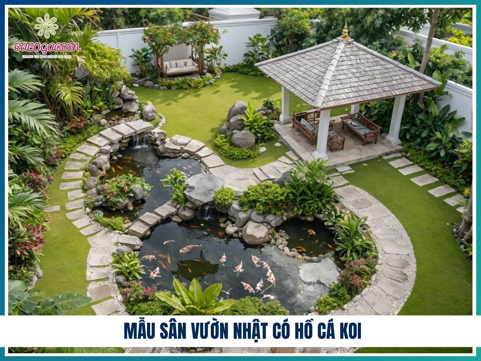 Mẫu sân vườn Nhật có hồ cá koi