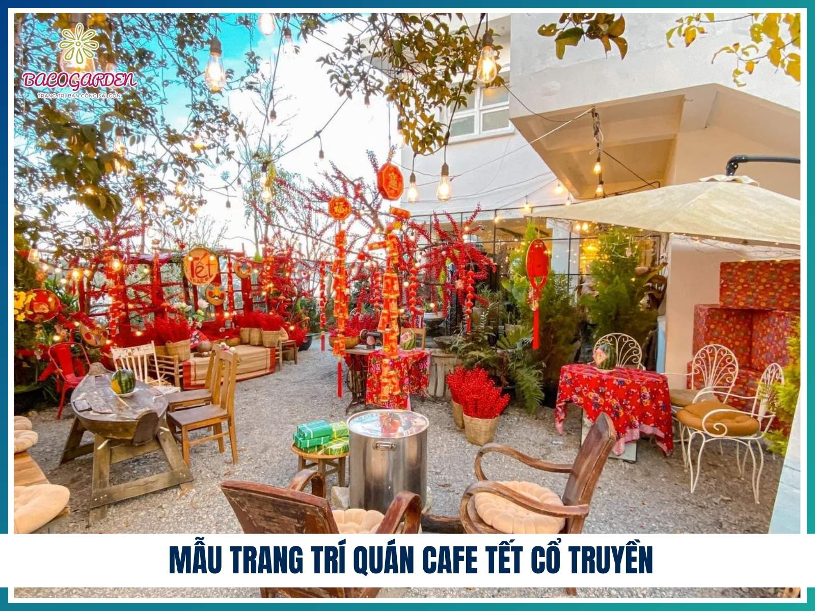 Mẫu trang trí quán cafe Tết cổ truyền