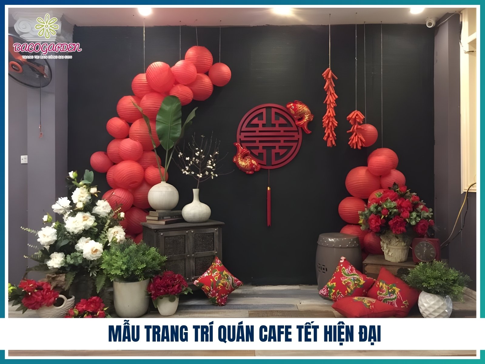 Mẫu trang trí quán cafe Tết hiện đại