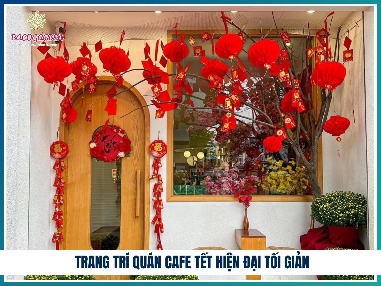 Trang trí quán cafe Tết hiện đại tối giản