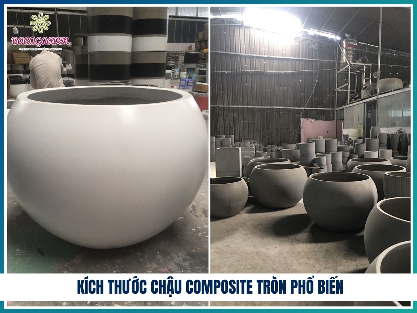 Kích thước chậu composite tròn phổ biến
