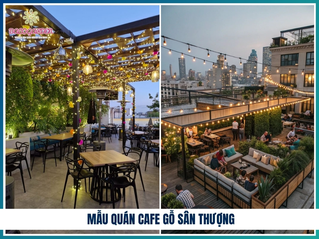 Mẫu quán cafe gỗ sân thượng