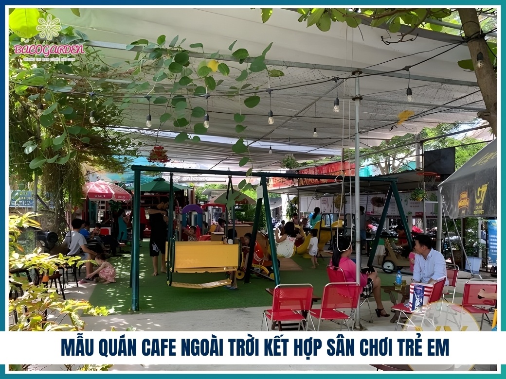 Mẫu quán cafe ngoài trời kết hợp sân chơi trẻ em